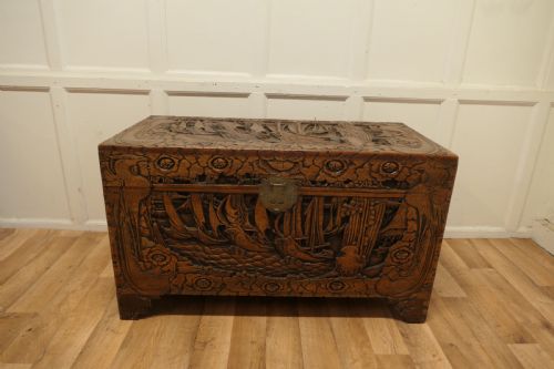 Large Oriental Carved Camphor Wood Chest
