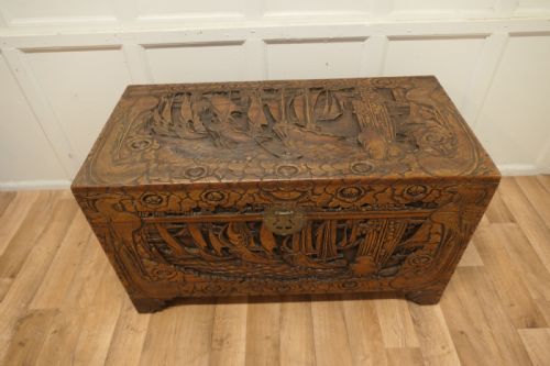 fig 1. Large Oriental Carved Camphor Wood Chest