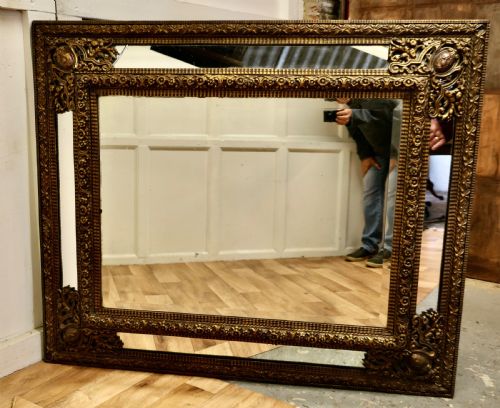 fig 2. Large Early French Toleware Brass Cushion Mirror