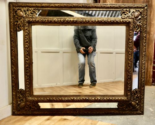 fig 3. Large Early French Toleware Brass Cushion Mirror