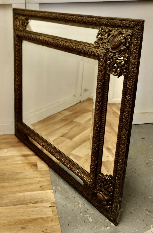 fig 5. Large Early French Toleware Brass Cushion Mirror