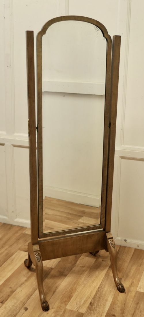 Art Deco Figured Walnut Cheval Mirror