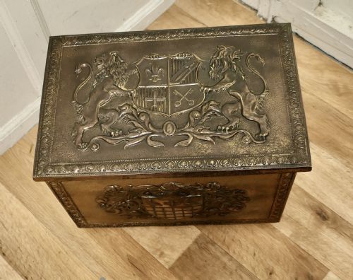 fig 1. Heraldic Embossed Brass Log Box, with Coats of Arms