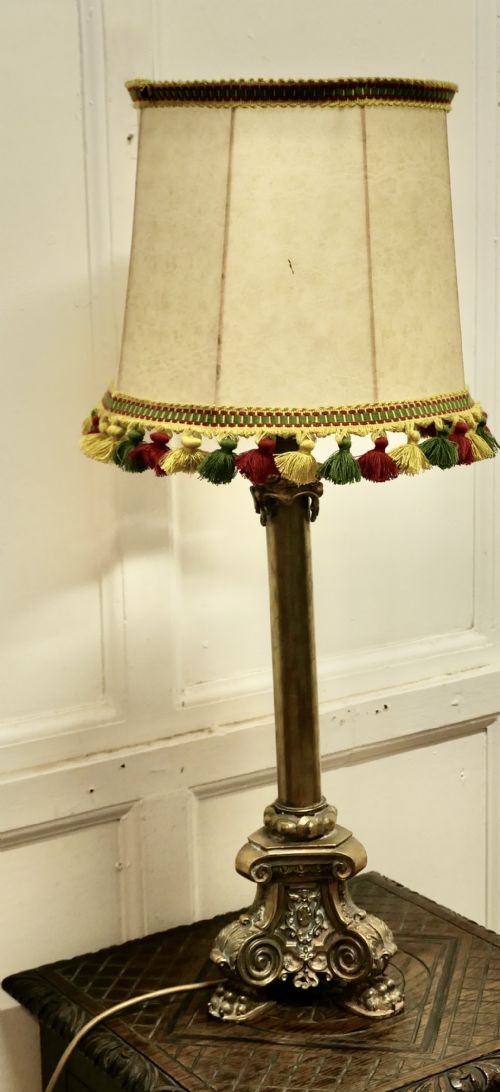 Heavy French Gothic Brass Table Lamp