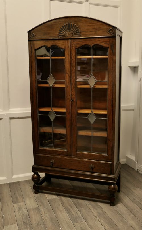fig 1. Large Dutch Style Art Deco Oak 2 Door Glazed Bookcase.
