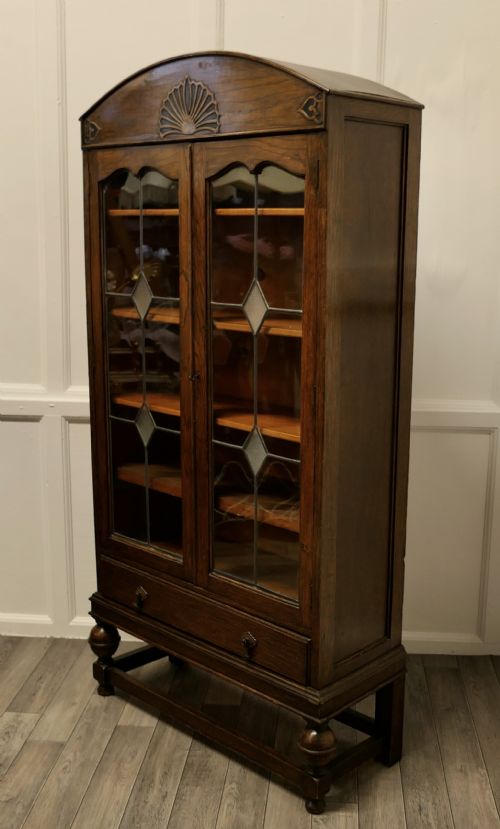 fig 2. Large Dutch Style Art Deco Oak 2 Door Glazed Bookcase.