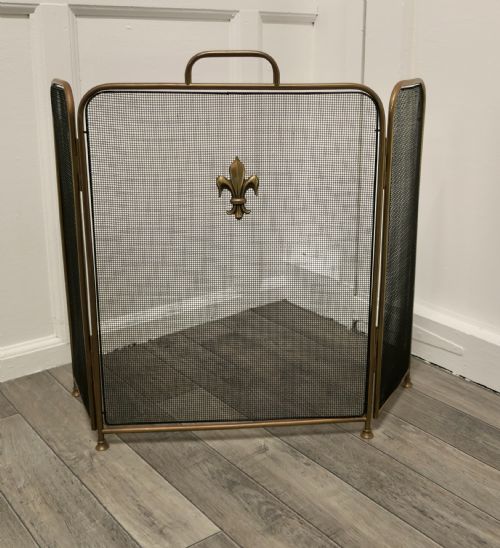 Victorian Arts and Crafts Brass Fire Guard, Spark Screen