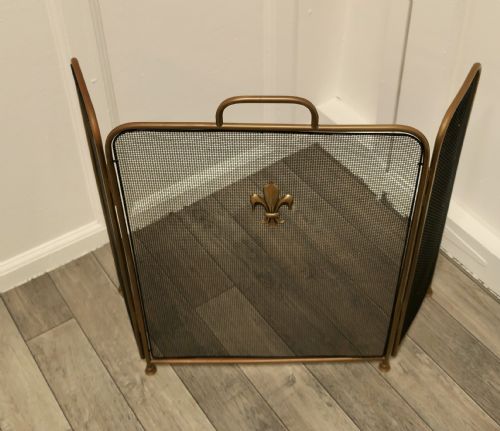 fig 1. Victorian Arts and Crafts Brass Fire Guard, Spark Screen