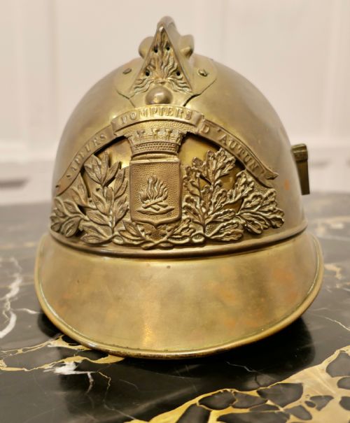 Original Brass French Sapeurs Pompiers D’ Autun Fireman’s Helmet