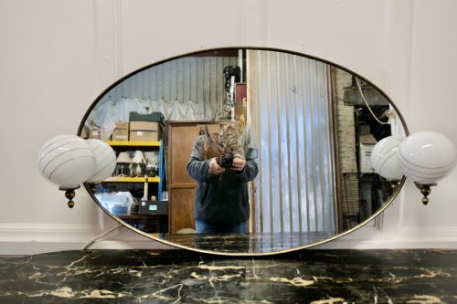 Large Art Deco Oval Wall Mirror with Globe Lights
