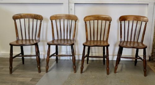 Set of 4 Victorian Elm Seated Stick Back Kitchen Dining Chairs