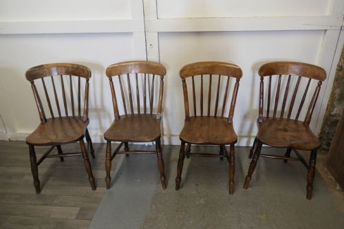 fig 1. Set of 4 Victorian Elm Seated Stick Back Kitchen Dining Chairs