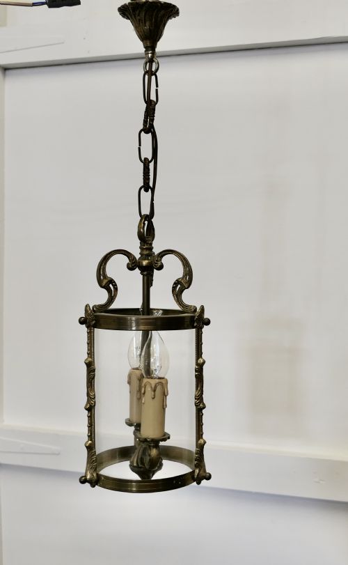 French Rococo Brass Glass Lantern Hall Light