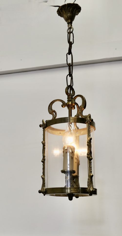 fig 1. French Rococo Brass Glass Lantern Hall Light