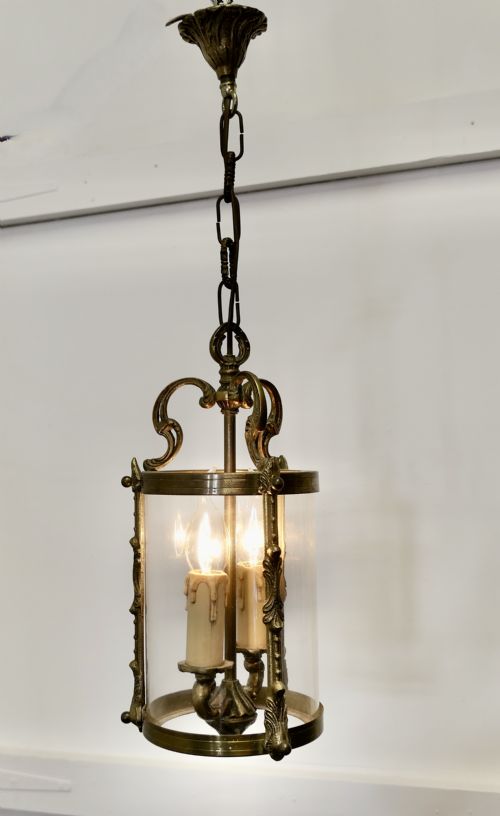 fig 2. French Rococo Brass Glass Lantern Hall Light