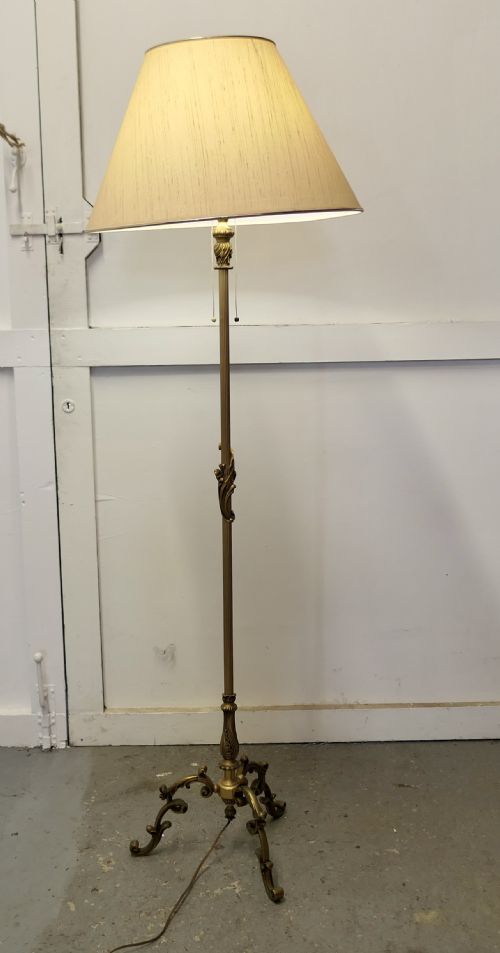 French Arts and Crafts Brass Floor Lamp Standard Lamp