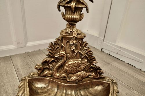 fig 1. Art Nouveau Cast Iron Brass Walking Stick Stand, Swans