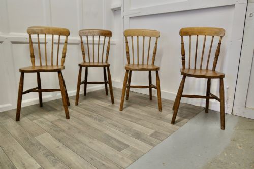 Set of 4  Beech and Elm Seated Stick Back Kitchen Dining Chairs