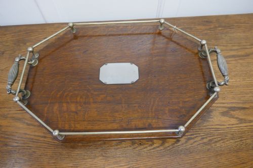 Octagonal Oak and Silver Plated Drinks Tray