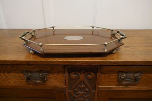 fig 1. Octagonal Oak and Silver Plated Drinks Tray