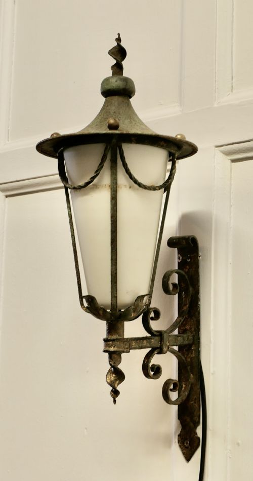 Wrought Iron and Opaque Wall Lantern
