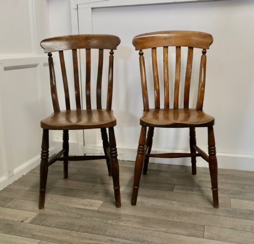 A Pair of Victorian Slat Back Farmhouse Kitchen Chairs