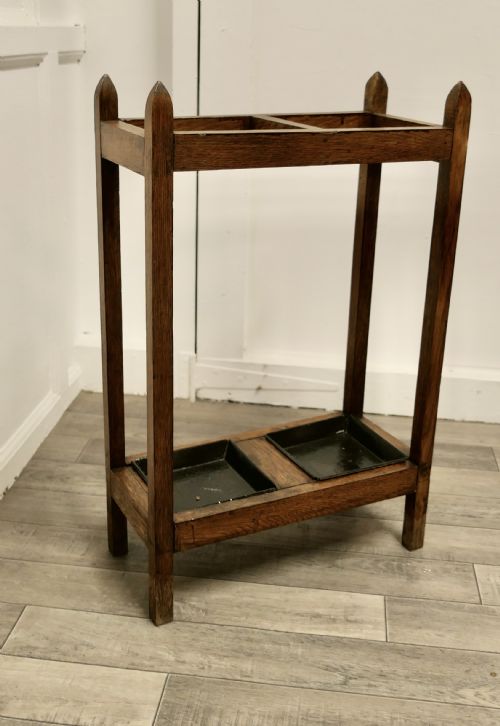 An Arts and Crafts Golden Oak Stick or Umbrella Hall Stand