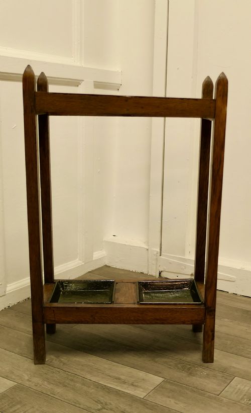 fig 1. An Arts and Crafts Golden Oak Stick or Umbrella Hall Stand