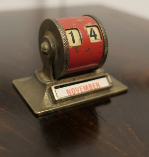 fig 1. A Superb Painted Brass Perpetual Desk Calendar