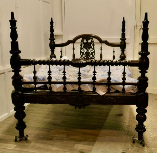fig 1. Colonial Raj Double Bed, Anglo Indian Carved Double Bed