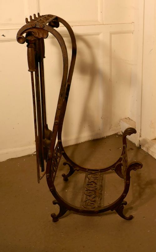 fig 1. Very Unusual Wrought Iron Log Carrier and Companion Set