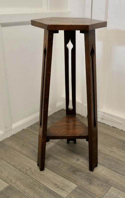 Arts and Crafts Golden Oak Octagonal Plant Stand