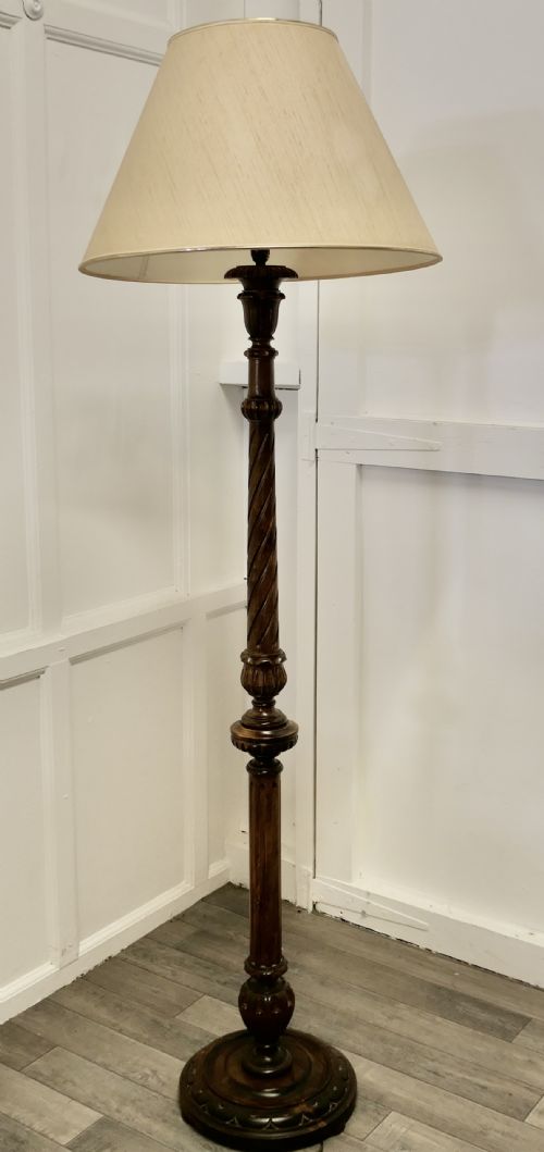 Carved Walnut Floor Standing or Standard Lamp