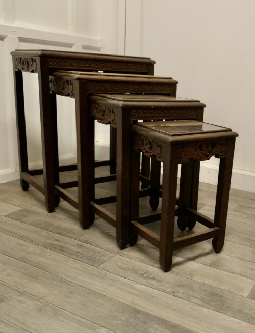 Carved Oriental Nest of Four Tables
