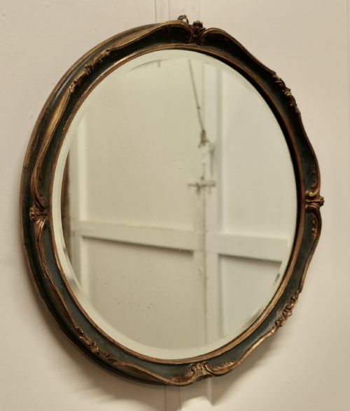 Large Round Gilt and Green French Wall Mirror