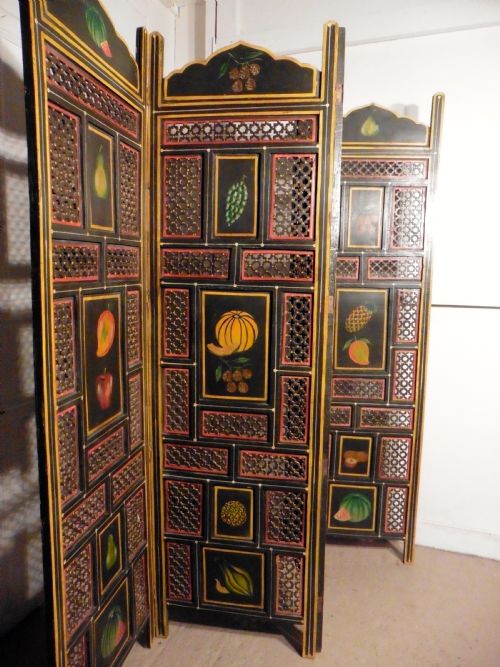 fig 1. A Large 19th Century North African Folk Art Pierced, Painted 4 Fold Screen