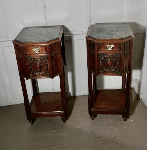 Pair of French 19th Century Gothic Oak Bedside Cupboards