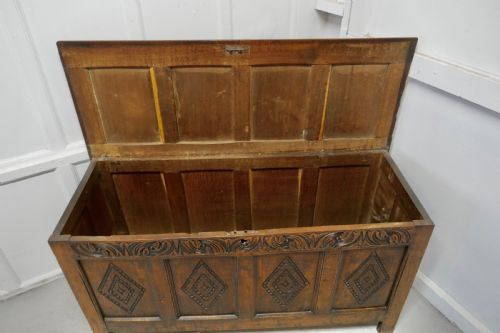 fig 1. A Large 17th Century Carved Oak Coffer