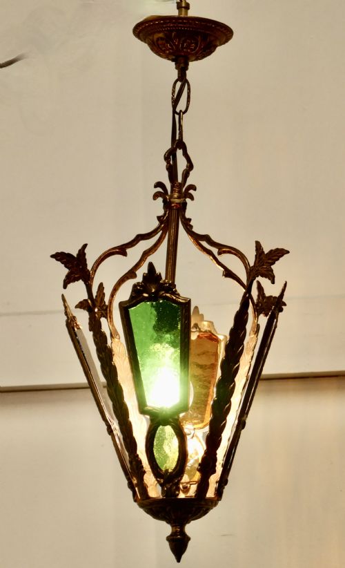A Superb Quality French Brass Coloured Glass Lantern