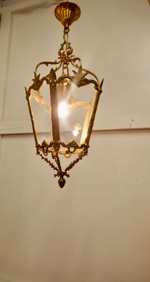 French Rococo Style Gilt Brass Lantern Pendant Light