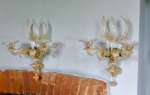 Pair of Superb Venetian Glass and Gilt Chandelier Wall Lights