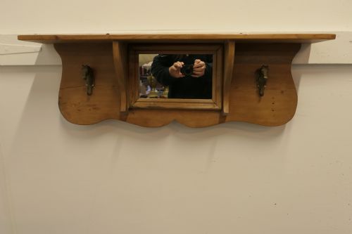 Arts and Crafts Pine Wall Mirror with Shelf and Coat Hooks