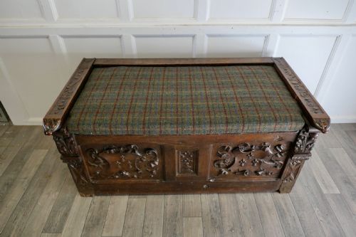 fig 1. Large 18th Century Carved Oak Coffer, Hall Seat