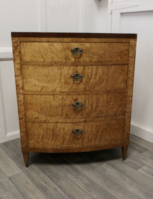 Art Deco 4 Drawer Bow Front Chest of Drawers in Bird’s Eye Maple