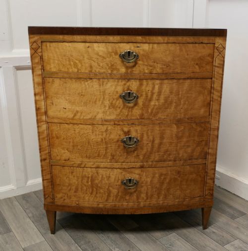 fig 1. Art Deco 4 Drawer Bow Front Chest of Drawers in Bird’s Eye Maple