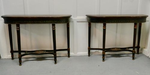 Pair of Large Regency Style Painted Console Tables