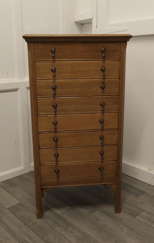 Golden Oak Arts and Crafts 8 Slide Music Cabinet