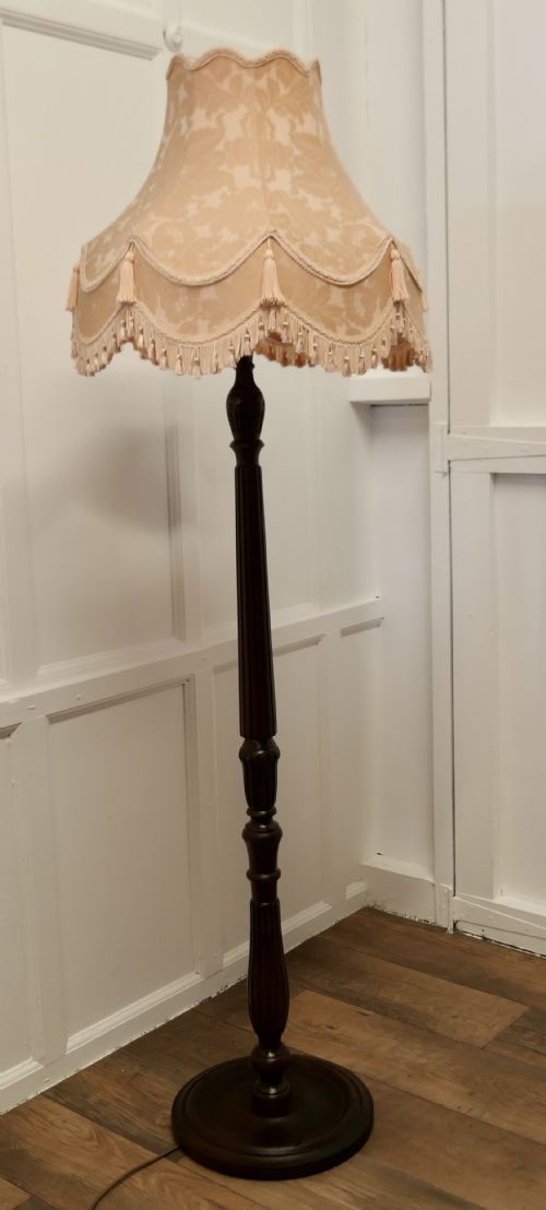 Turned and Fluted Walnut Floor Standing or Standard Lamp