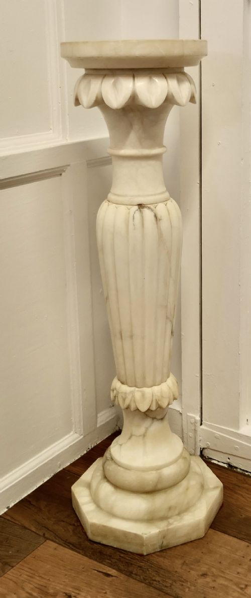 19th Century Carved White Marble Torchere