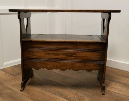 Arts and Crafts Oak Monks Bench Settle, Hall Table